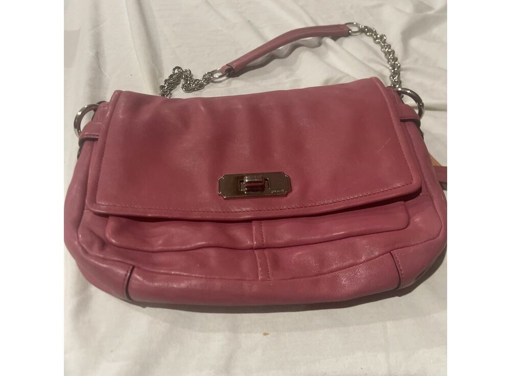 Y2K Coach Crossbody Bag Rose Pink All Leather Flap Silver Accent "Kristen" Tag